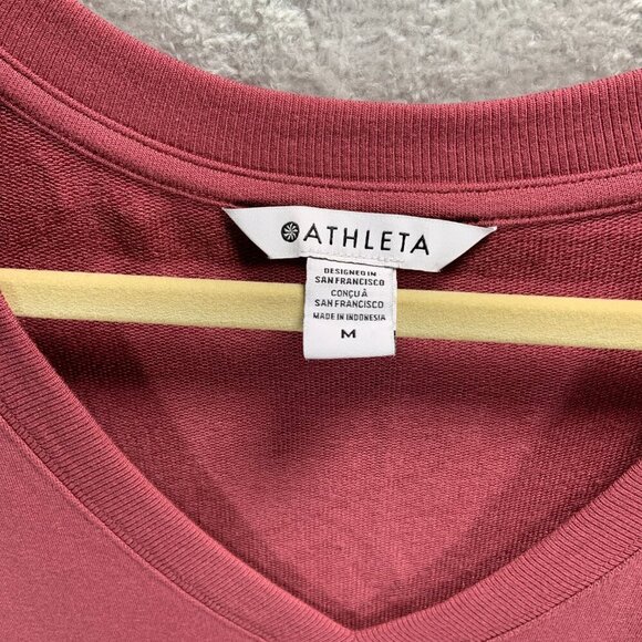Athleta Sweatshirt Women's Medium Pink Sunrise V-Neck Thumb Holes Stretchy - Picture 3 of 13